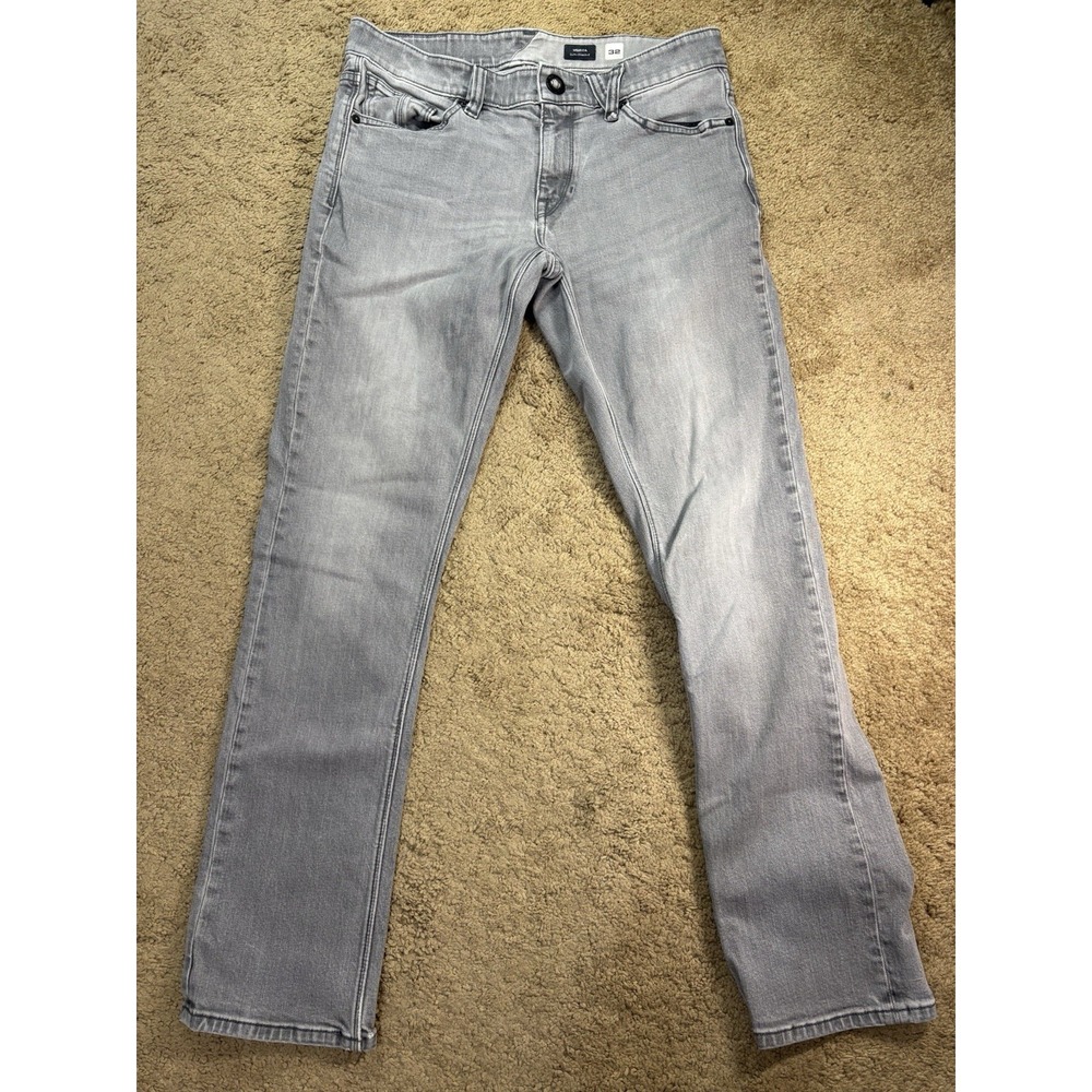 Volcom Vorta Slim Straight Jeans Men 32 Gray Wash Low Rise Stretch Skater Surf